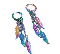 Hao Wu Xuan Punk Hip-Hop Trend Creativo in Acciaio Inox Colorato Piuma Pendente Orecchini Signore Uomo Moda Partito Gioielli Regalo Accessori