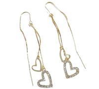 Hao Wu Xuan Semplice Hollow Intarsiato Zircone Brillante Forma del Cuore Lungo Nappa Earlines per Le Donne di Modo Squisito Partito Gioielli Regalo di Compleanno