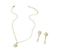 Hao Wu Xuan Set di camellie in rosa d'oro, orecchini di fiori di perla imitati per donne