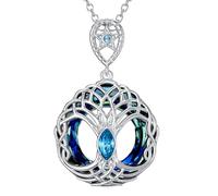 Hao Wu Xuan Squisita Collana Pendente di Cristallo Blu Rotondo dell'albero della Vita per Le Donne Gioielli Scintillanti di zircone di Lusso Regali romantici
