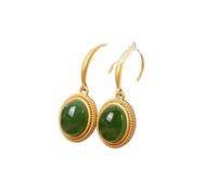 Hao Wu Xuan Stile Autunnale Antico mestiere d'oro Naturale Hetian Giada Verde Orecchini ovali squisiti Gioielli d'Argento delle Signore di Lusso