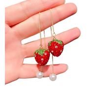 Hao Wu Xuan Strass Orecchini Fragola per Le Donne Corea Carino Dolce Bella Ragazza Cuore Lungo Goccia Orecchino Luce Gioielli di Lusso Aros Mujer