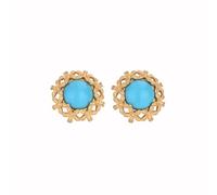Hao Wu Xuan Vintage Romantico Fiori Orecchio Borchie Antico mestiere in Oro intarsiato con Orecchini turchesi per Le Donne Moda squisiti Gioielli quotidiani