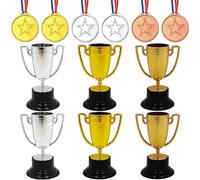 HAOBIN 12 Pezzi Set di medaglie per trofei Medaglie da Trofeo 6 Pezzi Piccoli trofei di plastica 6 Pezzi Medaglie da Trofeo Medaglie Premiazioni Adatto per Feste di Compleanno,Feste Sportive (A)