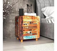 HaoChrymec Comodino in Legno Massello di Recupero, Design Anticato con 2 Cassetti, Cassettiera Camera da Letto o Tavolino da Divano, Pezzo Unico Fatto a Mano, 43 x 33 x 51 cm