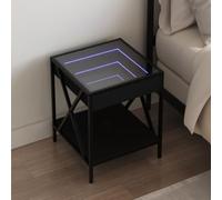HaoChrymec Comodino Moderno con LED Infinity, Nero con Effetto Specchio, Struttura in Legno e Acciaio, Illuminazione RGB Regolabile, per Camera da Letto o Soggiorno, 40 x 40 x 49 cm