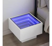 HaoChrymec Comodino Moderno con Luci LED Infinity, Effetto Specchio Illuminato, Legno e Vetro, Tavolino da Divano o Camera da Letto, Bianco, 40 x 40 x 30 cm