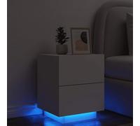 HaoChrymec Comodino Moderno con Luci LED RGB, in Legno Bianco con 2 Cassetti, Tavolino da Divano o Cassettiera Camera da Letto, Design con USB e Controllo Colori, 45 x 40 x 55 cm