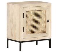 HaoChrymec Comodino Rustico con Intreccio in Canna, Legno Massello di Mango e Struttura in Acciaio, Design Unico, Cassettiera Camera da Letto o Tavolino, 40 x 30 x 50 cm