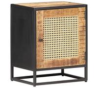 HaoChrymec Comodino Rustico in Legno Mango e Vimini, Design Artigianale con Intreccio a Mano, Struttura Ferro Nero, per Camera da Letto o Soggiorno, 40 x 30 x 50 cm