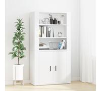 HaoChrymec Credenza Alta con Piano Superiore, Set 2 Pezzi in Legno Composito Bianco, Design Salvaspazio, Credenza Bianca, Madia Soggiorno Moderna, per Interni, 80x33x70 cm + 80x33x80 cm
