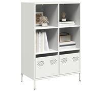 HaoChrymec Credenza Alta in Acciaio, Mobile Moderno con 4 Scomparti e 2 Cassetti, Design Funzionale, Mobile Bianco per Cucina Soggiorno o Ufficio, 68 x 39 x 103.5 cm