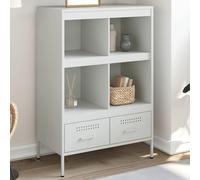 HaoChrymec Credenza Alta, Mobile Bianco in Acciaio Industriale con 4 Scomparti e 2 Cassetti, Design Moderno per Soggiorno o Cucina, 68 x 39 x 101.5 cm