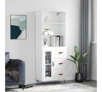 HaoChrymec Credenza Alta Modulare, Legno Composito e Gambe Metallo, Design Moderno, Mobile Bianco per Interni, con Piano Superiore, Madia Moderna, Bianco, 69.5x34x180 cm