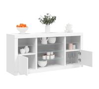 HaoChrymec Credenza con Luci LED, Bianca, Set Modulare 3 Pezzi, Madia Soggiorno Moderna con Vetro, Credenza Cucina o Madia Ingresso, Spazio Archiviazione, Dimensioni Totali 142.5 x 37 x 67 cm