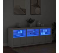 HaoChrymec Credenza con Luci LED, Set da 3 Moduli in Legno Composito e Vetro, Design Moderno RGB, credenza cucina, madia soggiorno moderna, per Ingresso o Soggiorno, Bianca, 181.5 x 37 x 67 cm