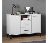 HaoChrymec Credenza Cucina Bassa in Legno Massello di Pino con Gambe Metallo, Design Industriale, Madia Soggiorno Moderna per Interni, Credenza Bianca, 113 x 40 x 77 cm