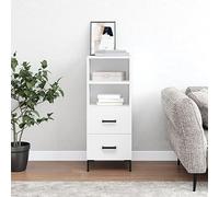 HaoChrymec Credenza Cucina Bassa, Madia Moderna con 2 Cassetti e 2 Scomparti in Legno Composito e Gambe Metallo, Design Linee Pulite, Mobile Bianco per Soggiorno o Ingresso, 34.5x34x90 cm