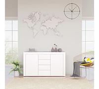 HaoChrymec Credenza Cucina Bassa, Madia Moderna in Legno Composito con 4 Cassetti e 2 Ante, Finitura Bianco Lucido, Mobile per Soggiorno o Sala da Pranzo, 120x36x69 cm