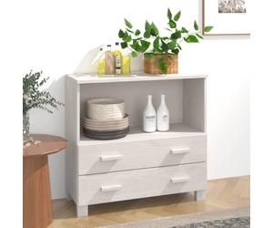HaoChrymec Credenza Cucina Bassa, Madia Moderna in Pino Massello con 2 Cassetti e Scomparto, Design Compatto, Mobile Bianco per Madie Moderne Soggiorno o Sala da Pranzo, 85x35x80 cm