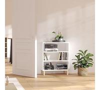 HaoChrymec Credenza Cucina Bassa Moderna, Scaffale a 3 Ripiani con Gambe in Eucalipto, Design Pulito, Mobile Bianco per Soggiorno o Cucina, Libreria Decorativa, 57x35x70 cm