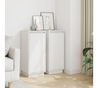 HaoChrymec Credenze 2 Pezzi, Credenza Bassa in Legno Massello di Pino con Ante, Design Classico, Mobiletto Bianco, Armadio Dispensa per Cucina e Soggiorno, 31.5x34x75 cm