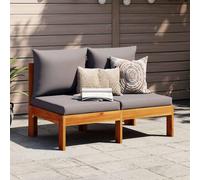 HaoChrymec Divano da Giardino 2 Posti con Cuscini, Legno Acacia Massello, Divanetto Esterno senza Braccioli, Salottino da Giardino per Terrazza e Balcone, Grigio, 106 x 68 x 64 cm