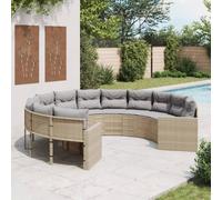 HaoChrymec Divano da Giardino Rotondo con Cuscini, Set Salotto Esterno in Polyrattan Beige, Design Circolare con Braccioli, Set Giardino Esterno, Salotto da Giardino Esterno,Beige,287 x 70 cm