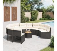 HaoChrymec Divano da Giardino Rotondo con Tavolino, Set da Esterno in Polyrattan Nero, Salotto Giardino con Cuscini Imbottiti, Design Moderno e Comfortevole, Colore: Nero, Dimensioni: 287 x 70 cm