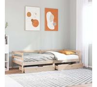 HaoChrymec Divano Letto con 2 Cassetti, in Legno Massello di Pino, Design Rustico con Sponde, Struttura Robustà, Divano Letto, Letto Singolo, per Camera Ospiti e Soggiorno, Colore Naturale, 80x200 cm