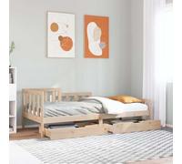 HaoChrymec Divano Letto con 2 Cassetti, in Legno Massello di Pino, Design Rustico, Struttura Robustacon Doglie, single bed, divano letto, per Camera Ospiti e Soggiorno, Colore Naturale, 90x200 cm