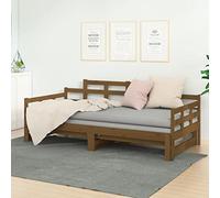 HaoChrymec Divano Letto Estensibile in Legno Massello di Pino, Design Multifunzione, Salva Spazio, divano letto, single bed, per Ospiti e Camere Piccole, Marrone Miele, 2x(90x200) cm