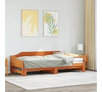 HaoChrymec Divano Letto Estensibile, in Legno Massello di Pino, Struttura Compatta con Doglie in Legno, 2 in 1 con Spazio di Ripiano, single bed, divano letto, Marrone Cerato, 80x200 cm