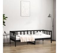 HaoChrymec Divano Letto in Legno Massello di Pino, con rete a doghe e contenitore, design moderno e funzionale, single bed, divano letto, per camera degli ospiti e soggiorno, Nero, 90x190 cm