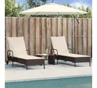 HaoChrymec Lettini Prendisole 2 Pezzi con Cuscini, in Polyrattan Marrone, Schienale Regolabile 3 Posizioni, Ruote Integrate, Sdraio da Giardino, Lettino da Spiaggia, Marrone, 61 x 200 x 87 cm