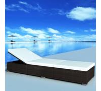 HaoChrymec Lettino Prendisole con Cuscino, in Polyrattan e Acciaio, Design Regolabile 6 Posizioni, Sdraio da Giardino, Lettino da Spiaggia, Marrone con Cuscino Bianco Crema, 195 x 61.5 x 33/75.5 cm