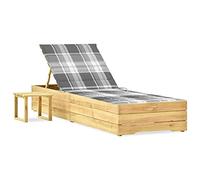 HaoChrymec Lettino Prendisole con Tavolo, in Pino Impregnato Verde, Schienale Regolabile, Sdraio da Giardino, Lettino da Spiaggia, per Giardino e Balcone, Completo di Cuscino, 198x68x75 cm