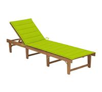 HaoChrymec Lettino Prendisole Pieghevole in Legno Acacia, con Cuscino, Schienale Regolabile 4 Posizioni, Sdraio da Giardino, Sdraio da Spiaggia Pieghevole Portatile, Verde Chiaro, 200 x 61 x 86 cm