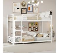 HaoChrymec Letto a Castello in Metallo con Due Letti Singoli, Robusto e Silenzioso, Struttura con Scala e Sponde di Sicurezza, Convertible in 2 Letti Singoli, Bianco, 197.0x104.0x137.0 cm