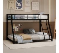 HaoChrymec Letto a Castello Twin Over Full in Ferro, con Struttura Robusta e Silenziosa, Scaletta e Sponde di Sicurezza, Letto a Due Piani per Adolescenti e Adulti,Nero, 196.60 x 146.60 x 139.00 cm