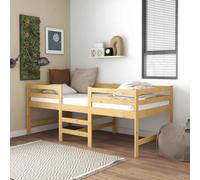 HaoChrymec Letto a Soppalco in Legno Massello di Pino, Struttura Robustacon Scala Integrata e Sponde di Sicurezza, Single Bed, Letto Bambina, per Cameretta e Ospiti, Naturale, 90x200 cm