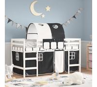 HaoChrymec Letto a Soppalco per Bambini con Tunnel, in Legno di Pino Massello, Spazio di Gioco e Ripostiglio Integrato, letto a castello, letto bambini,Bianco e Nero, 90x200 cm