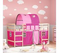 HaoChrymec Letto a Soppalco per Bambini in Legno di Pino Massello, con Tunnel e Tende Rosa, Spazio di Archiviazione, Sicuro e Divertente, letto a castello, letto bambini, Rosa, 80x200 cm