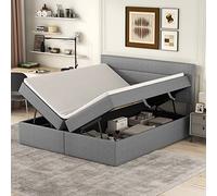 HaoChrymec Letto Contenitore Imbottito con Struttura in Legno e MDF, Letto Matrimoniale 140x200 con Rete in Metallo, Apertura Laterale a Doppio Lato, Design Salvaspazio per Camera da Letto, Grigio