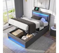 HaoChrymec Letto Imbottito in PU con Porta USB e Ricarica Wireless, Illuminazione LED e Spazio Contenitore, Letto Funzionale per Camera da Letto e Appartamento, Grigio, 90x200 cm