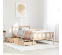 HaoChrymec Letto Singolo in Legno Massello, con 2 Cassetti e Rete a Doge, Struttura Resistente, single bed, letto bambina, per Camera da Letto e Guest Room, Naturale, 90x190 cm
