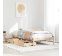 HaoChrymec Letto Singolo in Legno Massello di Pino, con 2 Cassetti, Rete a Doge Integrata, Struttura Resistente, single bed, letto bambina, per Camera da Letto e Ospiti, Naturale, 90x190 cm
