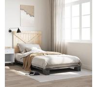 HaoChrymec Letto Singolo in Legno Massello, Testiera Grigia, Struttura Robusta con Doglie, Design Moderno, single bed, letto bambina, per Camera da Letto e Guest Room, Grigio, 100x200 cm