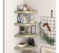 HaoChrymec Mensole Angolari Sospese 4 Pezzi, Scaffali Parete MDF Effetto Rovere con Montaggio Invisibile, Design Moderno per Libri e Decorazioni, 35 x 35 x 3.8 cm
