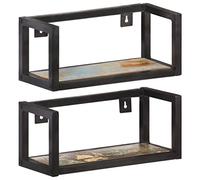 HaoChrymec Mensole da Parete 2 Pezzi in Legno Massello Riciclato, Scaffali Industriali con Supporto Metallico Nero, Design Rustico per Soggiorno o Camera, 40 x 17 x 17 cm